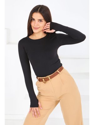 Tofisa Sıyah Siyah Parmak Geçmeli Modal Bady