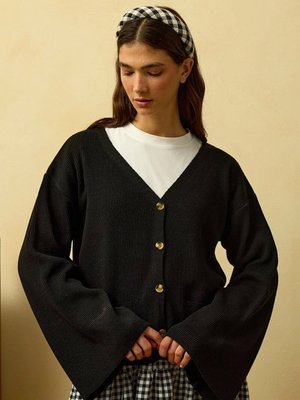 Ceylan Otantik Siyah İspanyol Kol Triko Hırka