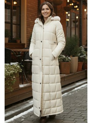 Benguen Taş Rengi Kapüşonlu Kapitone Mont