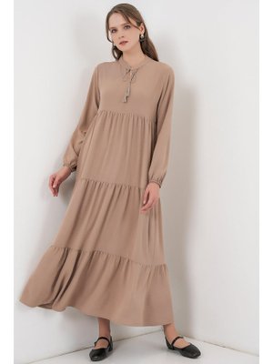 Bigdart Y.bej Yaka Bağcıklı Elbise