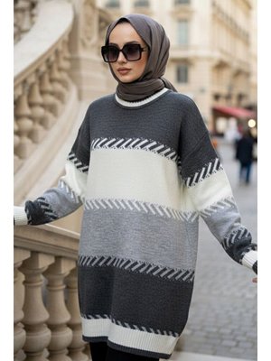 Neva Style Blok Renk Gri Triko Kazak 8804gr