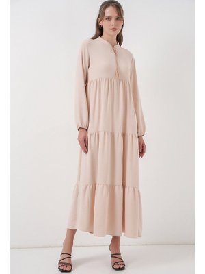 Bigdart C. Bej Yaka Bağcıklı Elbise