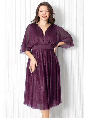 FAHİMA Mürdüm Simli Tül Abiye Elbise