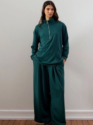 Ceylan Otantik Zümrüt Yeşili İplik Yarım Fermuarlı Eşofman Takım