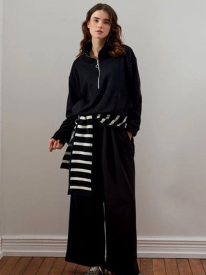 Ceylan Otantik Siyah İplik Yarım Fermuarlı Eşofman Takım