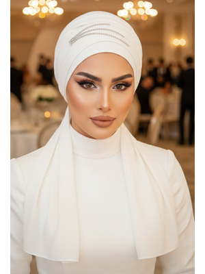 AİŞE TESETTÜR Beyaz Taşlı Atkılı Abiye Bone