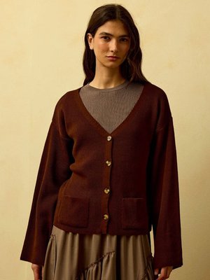 Ceylan Otantik Acı Kahve İspanyol Kol Triko Hırka