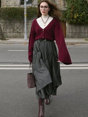 Ceylan Otantik Antrasit Çizgili Poliviskon Bohem Kat Etek