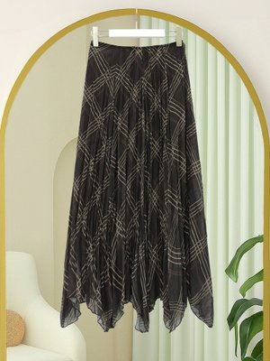 Podyumplus Kahve Eteği Asimetrik Kesim Astarlı Şifon Etek