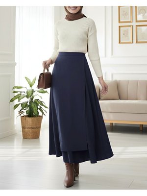 Podyumplus Laci Önü Çapraz Çift Katlı Scuba Etek