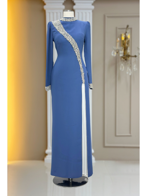 Amine Hüma İndigo İnci Abiye Elbise