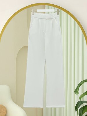 Podyumplus Beyaz Beli Cırtcırt Detay Boru Paça Kumaş Pantolon