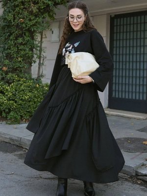 Ceylan Otantik Siyah Poliviskon Bohem Kat Etek