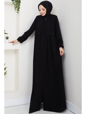 Hafsa Mina Siyah Pelerin Detaylı Ferace
