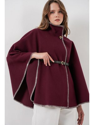 Bigdart Bordo Dikiş Detaylı Kaşe Panço