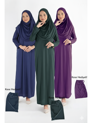 Plistre 2133_tek Parça Kaymaz Başörtülü Namaz Elbisesi Boneye Son