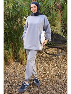 İmaj Butik Gri Armalı Tunik Pantolonlu Takım