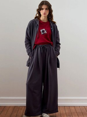 Ceylan Otantik Antrasit İplik Uzun Fermuarlı Eşofman Takım