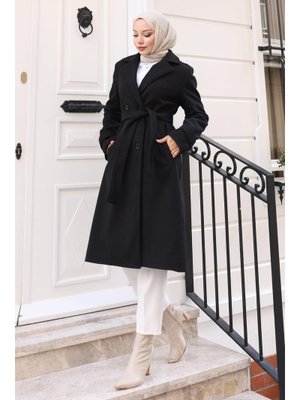 MISSVALLE Siyah Yasmin Klasik Kaşe Kaban