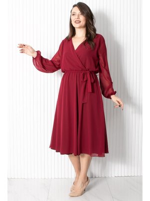 FAHİMA Mürdüm Kemer Detaylı Şifon Abiye Elbise