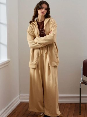 Ceylan Otantik Bej İplik Uzun Fermuarlı Eşofman Takım