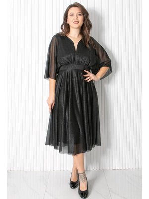 FAHİMA Siyah Simli Tül Abiye Elbise