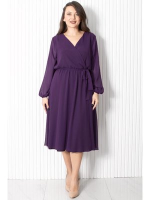 FAHİMA Mor Kemer Detaylı Şifon Abiye Elbise