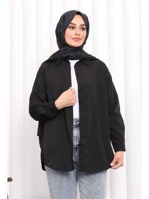İmaj Butik Siyah Düğmeli Salaş Terikoton Gömlek