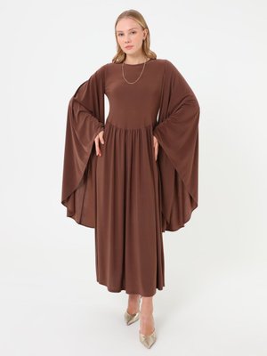 Refka Kahverengi Kol Detaylı Elbise