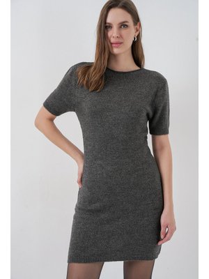 Bigdart Antrasit Kısa Kol Triko Elbise