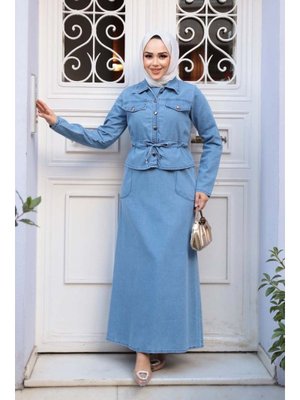 Neva Style Mavi Kot Elbiseli İkili Takım 44652m