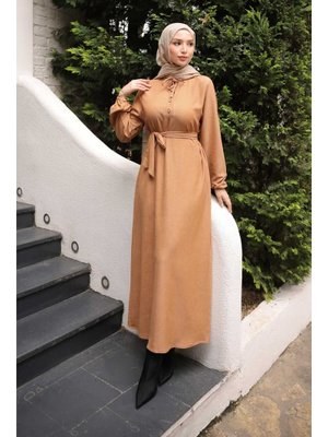 İmaj Butik Vizon Kuşaklı Kol Lastikli Fitilli Elbise