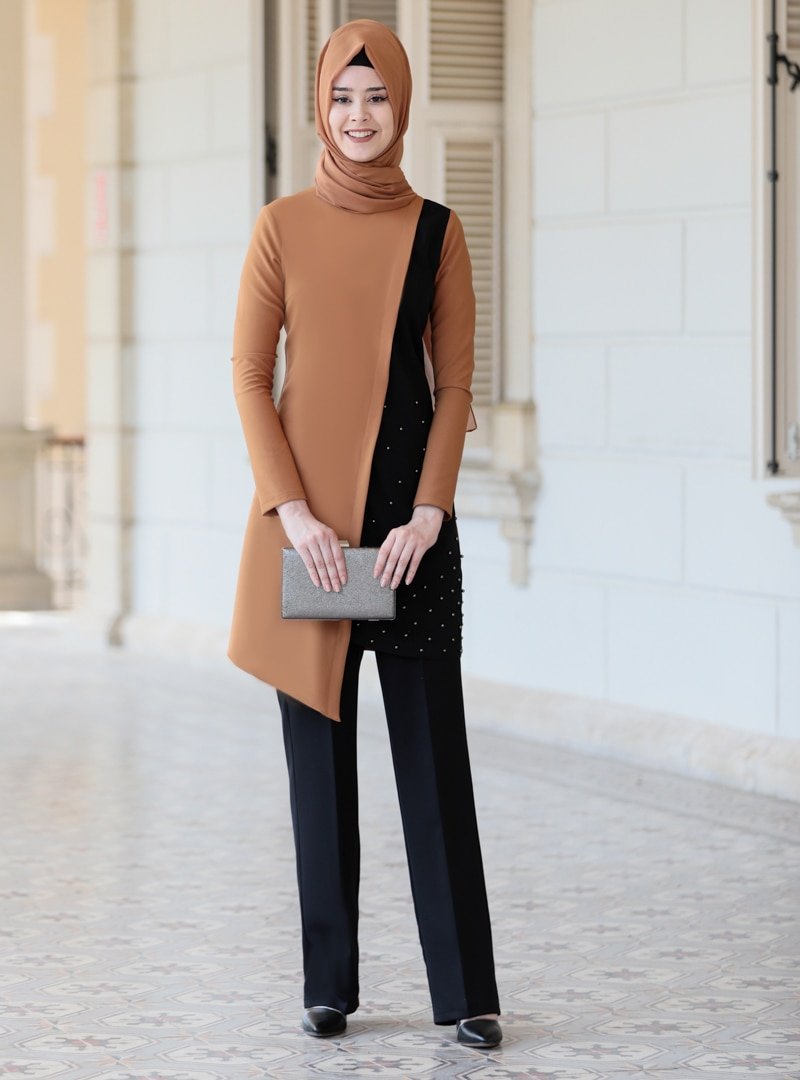 Azra Design Camel Karaca Tunik&Pantolon Abiye İkili Takım
