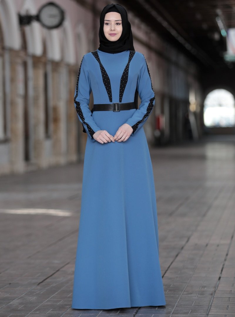 Azra Design Mavi İnci Abiye Elbise