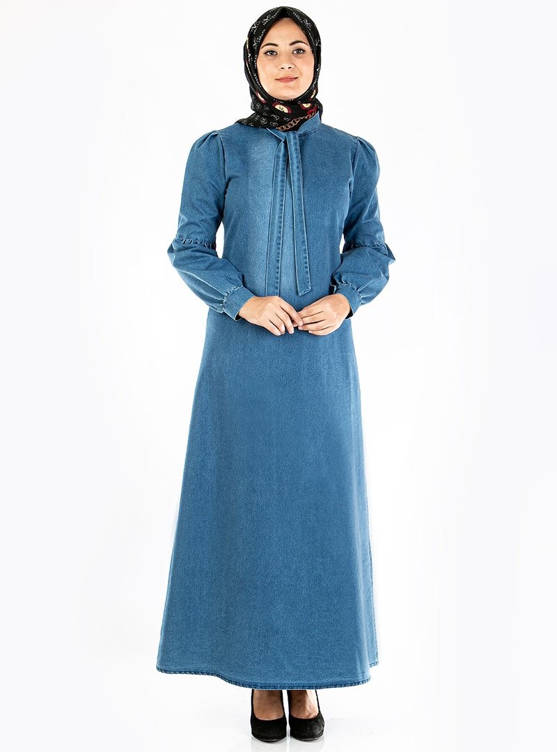 Azra Özer Mavi Büşra Kot Elbise