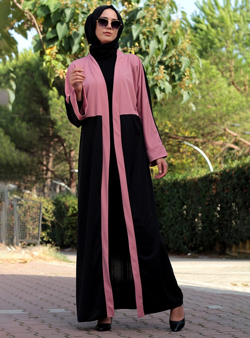 DUHA BY MELEK AYDIN Siyah Pembe İki Renkli Abaya