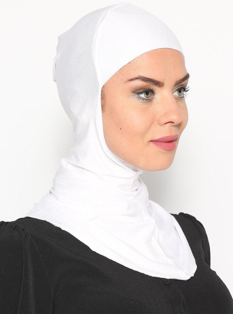 Ecardin Beyaz Boyunluklu Hijab Bone