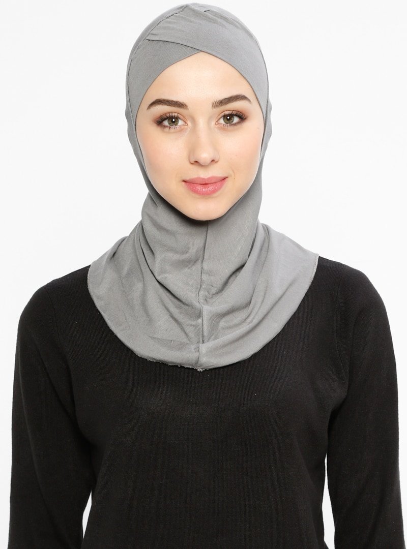 Ecardin Gri Büyük Hijab Çapraz Bone