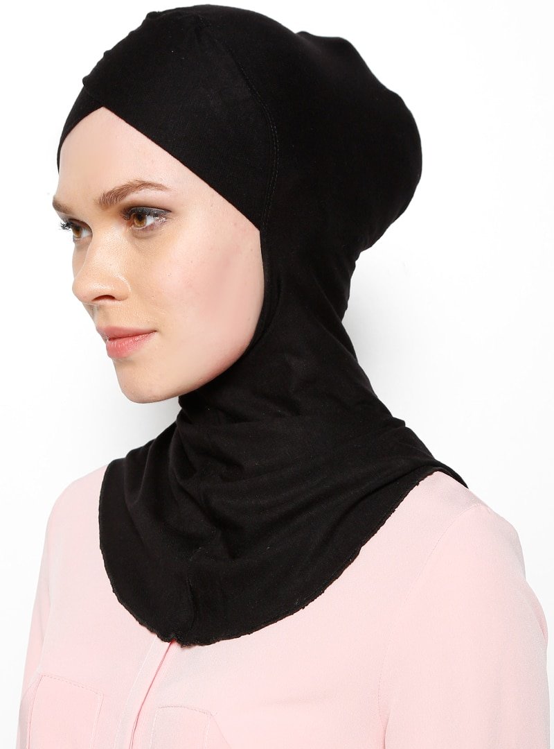 Ecardin Siyah Büyük Hijab Çapraz Bone