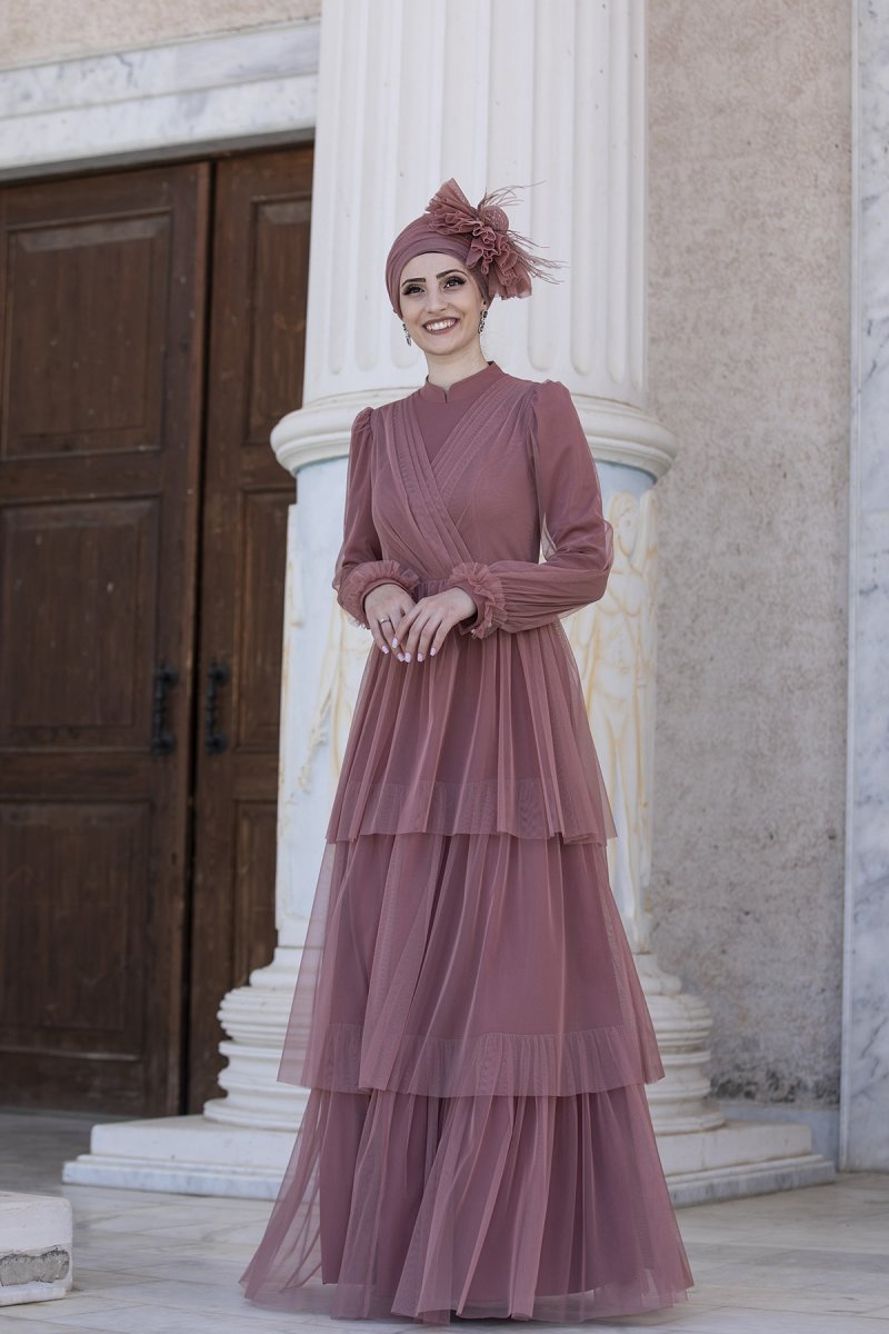 Esma Karadağ Bakır Kat Detay Tül Abiye Elbise