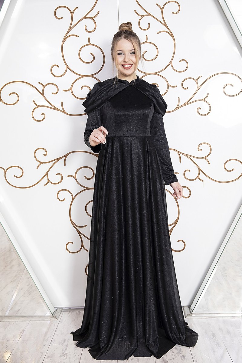 Esma Karadağ Siyah Omuz Detay Tül Abiye Elbise