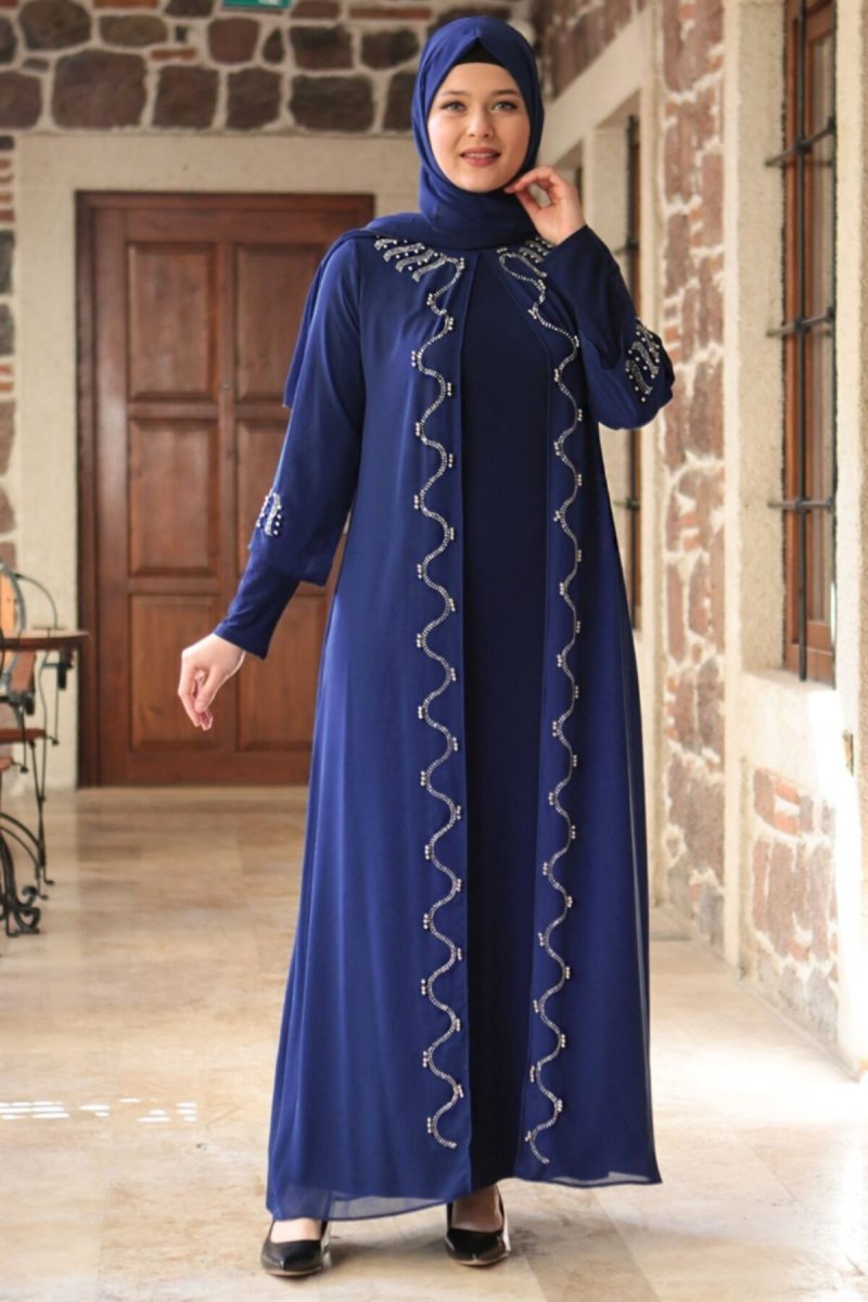 Fahima Saks Mavi Abiye Elbise