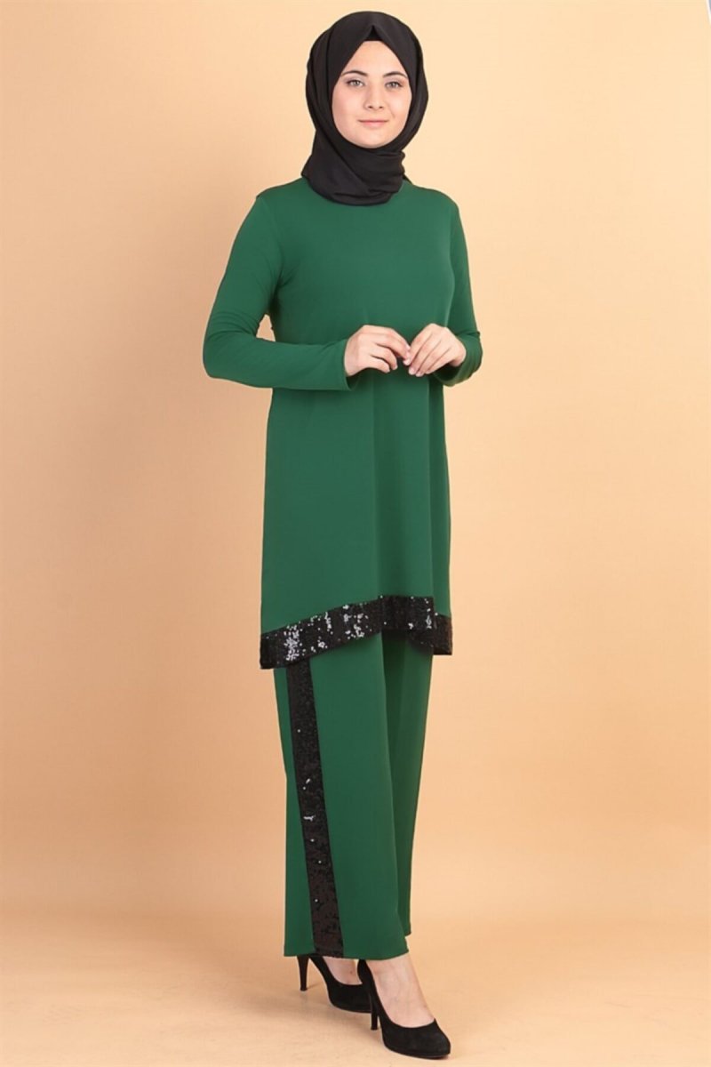 Fahima Yeşil Zümrüt Sinem Tunik Pantolon Takım