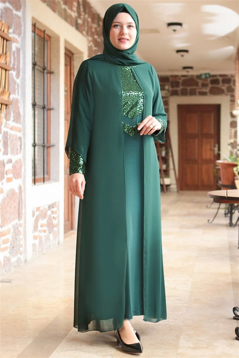 Fahima Zümrüt Yeşil Abiye Elbise