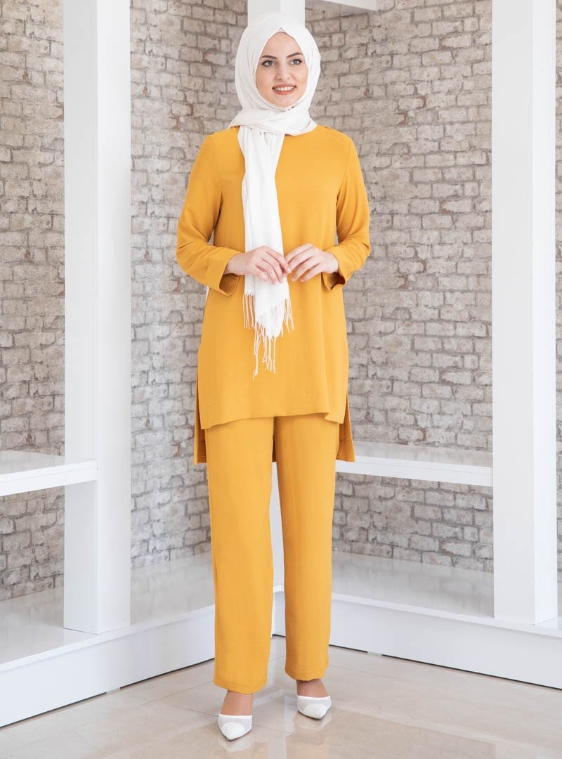 Fashion Showcase Design Hardal Ayda Tunik&Pantolon İkili Abiye Takım