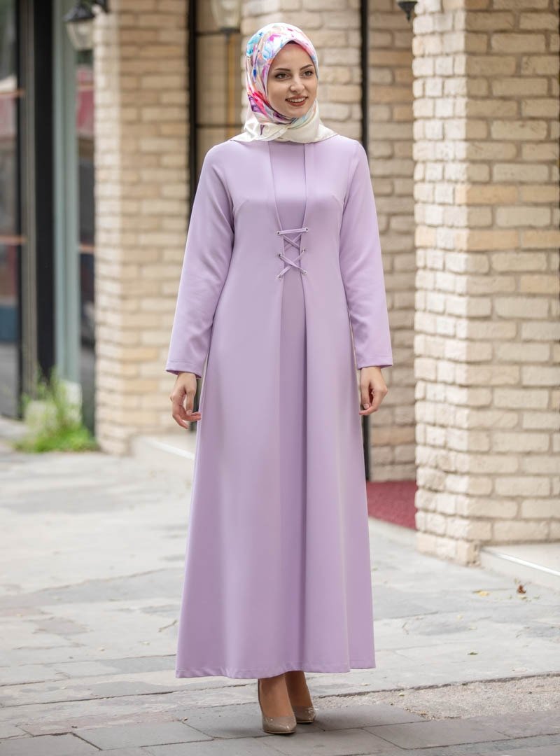 Fashion Showcase Design Lila Kuşgözü Detaylı Abiye Elbise