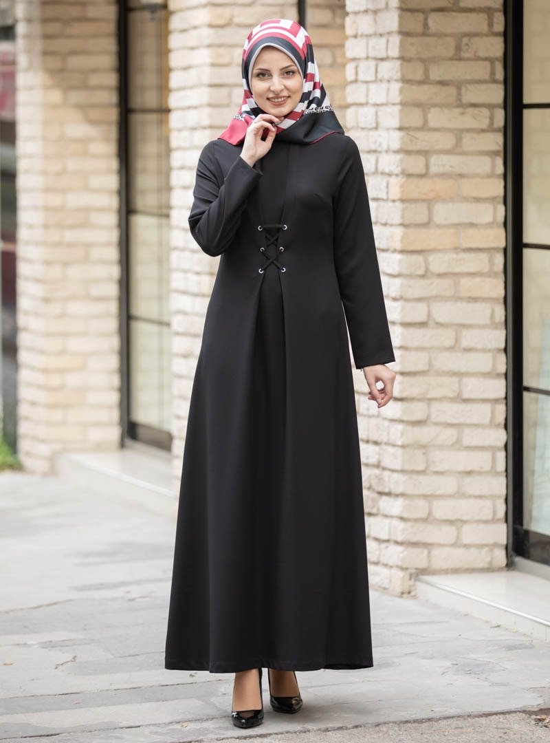Fashion Showcase Design Siyah Kuşgözü Detaylı Abiye Elbise