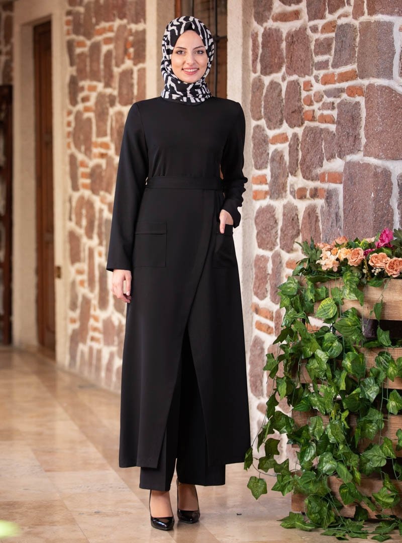 Fashion Showcase Design Siyah Verev Cepli Tunik&Pantolon İkili Abiye Takım