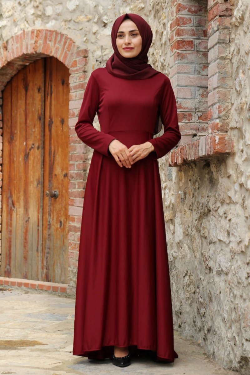 Feiza Collection Bordo Pileli Elbise