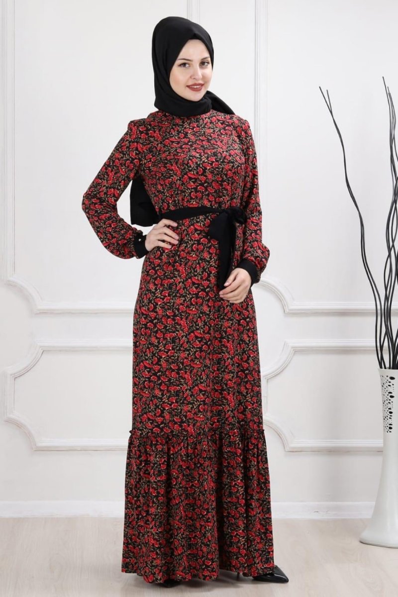 Feiza Collection Kırmızı Çiçek Detaylı Elbise